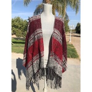 South Western Knit Shawl Wrap Poncho - One Size - Warm Cozy Casual